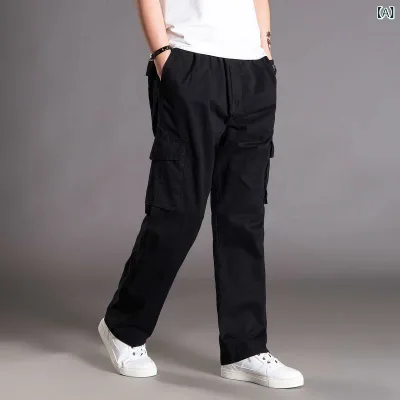 メンズ ロングパンツ 薄手 ゆったり 直筒 工装 肥大 運動 日常 黒 軍緑 灰 綿 素材 多ポケット 高腰 韓国風 大きいサイズ オールシーズン 伸縮なし 軽量 普段使い 通勤 カジュアル