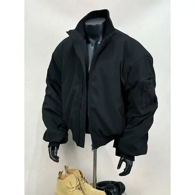 ジャケット メンズ ブルゾン フライトジャケット アウター コート ジャンパー 野球服 コーチジャケット スタジャン 立ち襟 襟付き 耐磨 防風 暖かい 春秋 秋冬 カジュアル デイリー 通勤 通学 シンプル 無地 黒 グレー