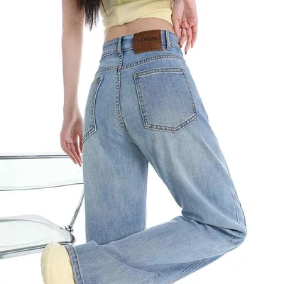 デニムパンツ レディース 微フレア ジーンズ ジーパン テンセル テンセルデニム レーヨン 接触冷感 薄手 軽量 高腰 ハイウエスト 美脚 脚長 落ち感 ドレープ ストレッチ 微弾 伸縮性 日韓風 カジュアル ボトムス ロングパンツ ライトブルー 普段使