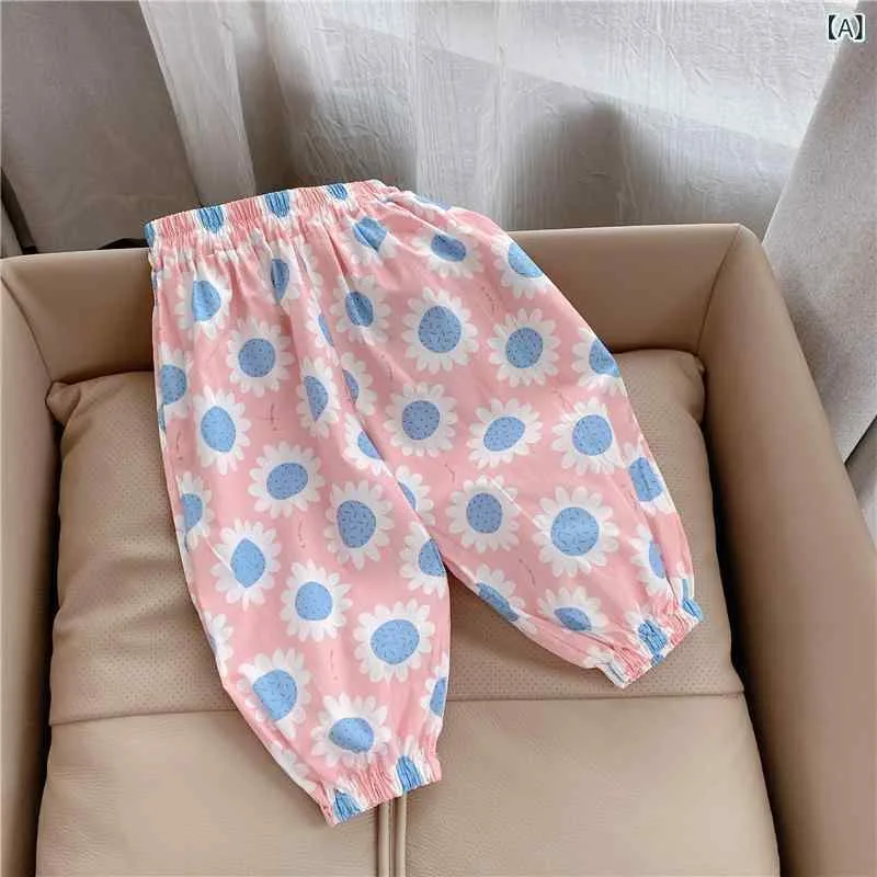 ロングパンツ キッズ 女の子 子供服 ボトムス ズボン カジュアル パンツ 九分丈 防蚊 空調パンツ レトロ プリント 花柄 部屋着 ウエストゴム 伸縮 ストレッチ 柔らかい イエロー ピンク グリーン 100cm 110cm 120cm