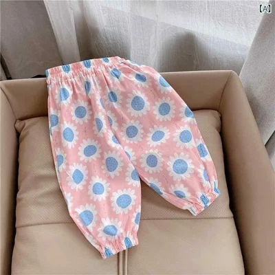 ロングパンツ キッズ 女の子 子供服 ボトムス ズボン カジュアル パンツ 九分丈 防蚊 空調パンツ レトロ プリント 花柄 部屋着 ウエストゴム 伸縮 ストレッチ 柔らかい イエロー ピンク グリーン 100cm 110cm 120cm