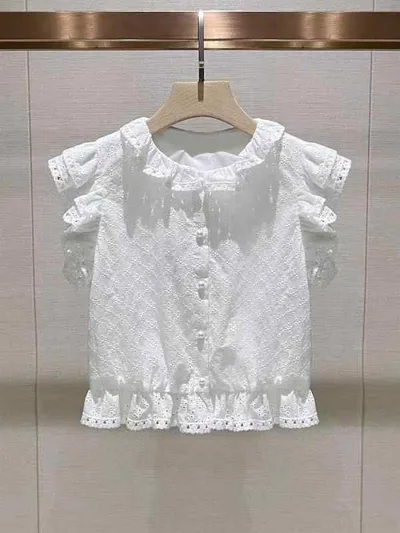 Tops Women's Blouse Shirt Long Sleeve Ruffle Embroidery Waist Shape White Cute Girly Feminine Spring/Summer