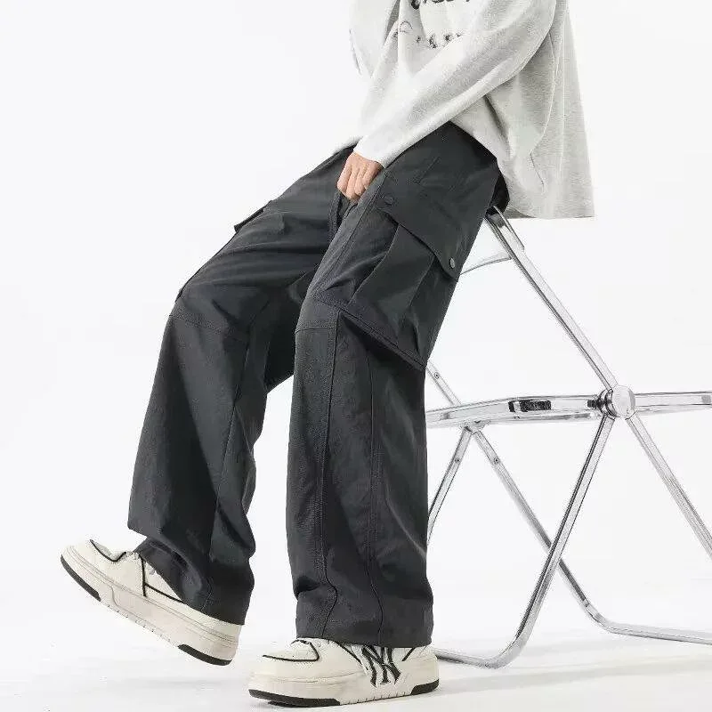 カーゴパンツ メンズ 夏 薄手 透気 涼しい アウトドア 登山 キャンプ スポーツ ロングパンツ ストレート 大容量 ポケット ボトムス ズボン カジュアル 10代 20代 30代 お出かけ 旅行 ブラック ダークグレー グリーン