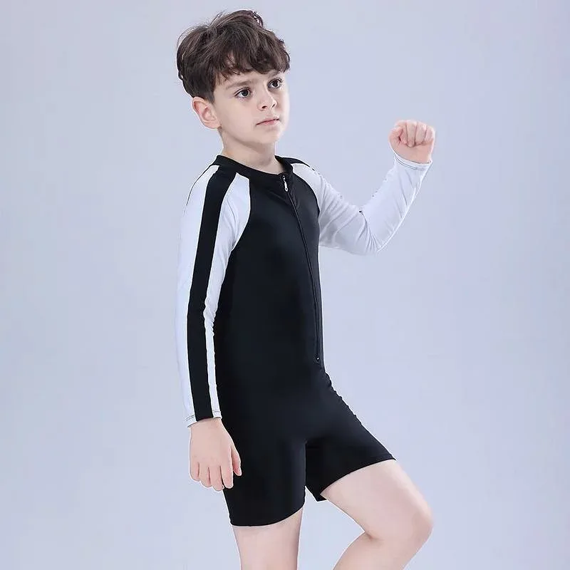 キッズ 水着 男の子 女の子 長袖 防紫外線 UVカット 速乾 オールインワン ジュニア ベビー スイムウェア 子供 スクール水着 海 ビーチ プール アウトドア レジャー 黒 紺 かわいい 小学生 幼稚園