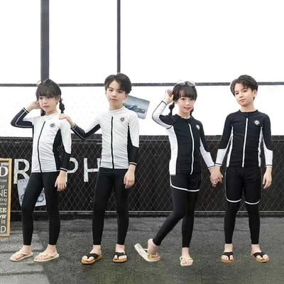 水着 キッズ 男の子 女の子 セパレート ラッシュガード 長袖 スイムウェア 子供 ジュニア 3点セット 紫外線対策 UVカット 速乾 伸縮性 ナイロン ビーチ 海 プール レジャー 韓国風 黒 白 春 夏