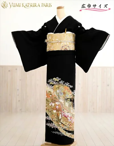 大きいサイズ 留袖レンタル th010-4【フルセット】留め袖 着物レンタル 結婚式 黒留袖 親族 正絹 母親 高級留袖 本金箔 貸衣装 広巾 幅広 LLサイズ 大きめ 13号~19号 人気 Yumikatsura「桂由美」ブランド 万葉の響き【fy16REN07】