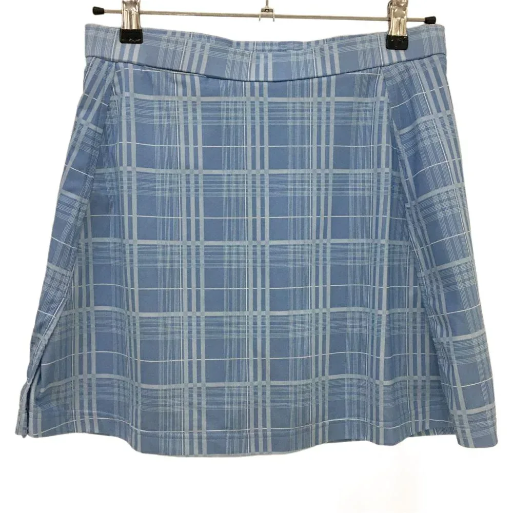 【25%OFFクーポン配布中!9/14まで】【美品】アディダス ストレッチスカート ライトブルー×白 チェック 内側インナーパンツ レディース L/G ゴルフウェア adidas