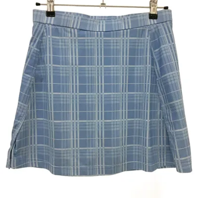 【25%OFFクーポン配布中!9/14まで】【美品】アディダス ストレッチスカート ライトブルー×白 チェック 内側インナーパンツ レディース L/G ゴルフウェア adidas