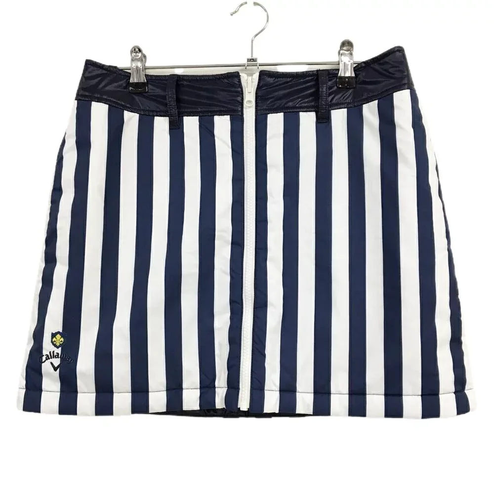 【25%OFFクーポン配布中!9/14まで】【美品】キャロウェイ 中綿リバーシブルスカート ネイビー×白 ストライプ 裏無地 キルティング レディース L ゴルフウェア Callaway