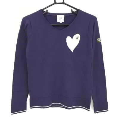 【25%OFFクーポン配布中!9/14まで】【超美品】ゾーイ セーター パープル ウール100% フロントハート柄 レディース M ゴルフウェア ZOY