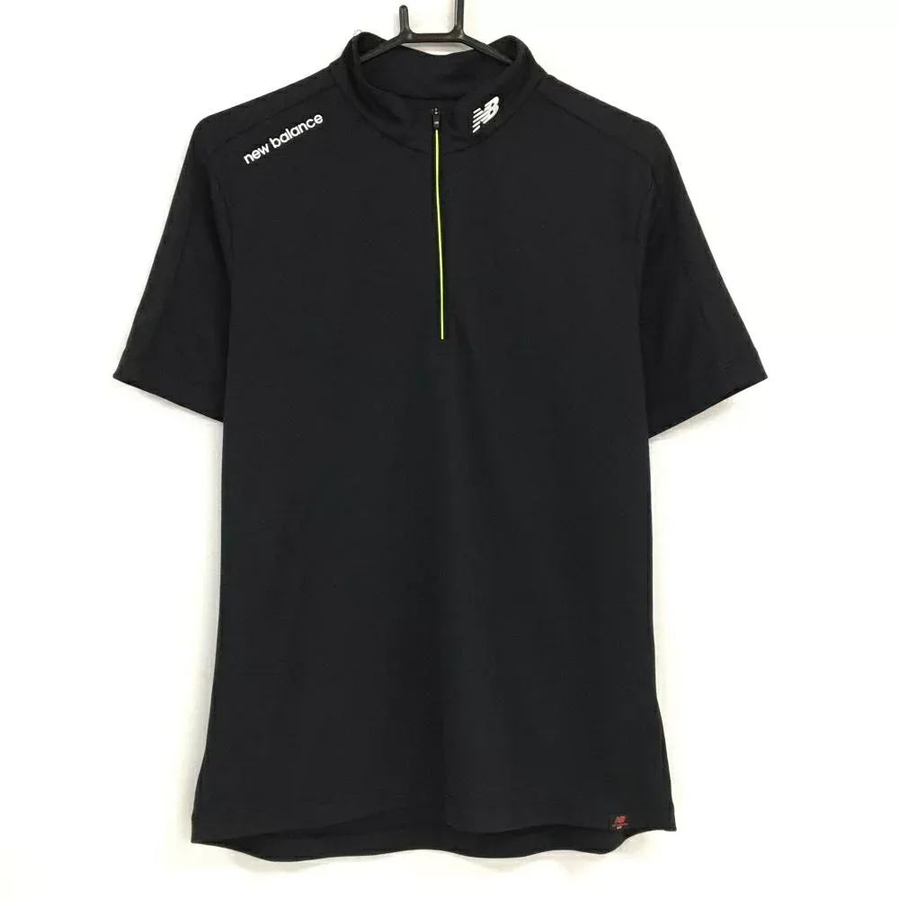 【25%OFFクーポン配布中!9/14まで】ニューバランスゴルフ 半袖ハイネックシャツ 黒 ハーフジップ ロゴ白 メンズ 4(M) ゴルフウェア New Balance