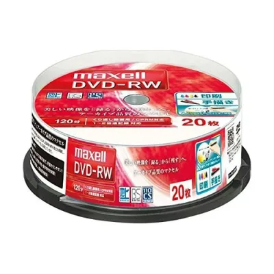 DVD-RW dvd-rw 繰り返し録画用 20枚スピンドルケース 1〜2倍速対応 CPRM対応 120分 ひろびろホワイトレーベル ワイドプリンタブル対応 インクジェットプリンター対応 レーベル印刷 DW120WPA.20SP maxell マクセル