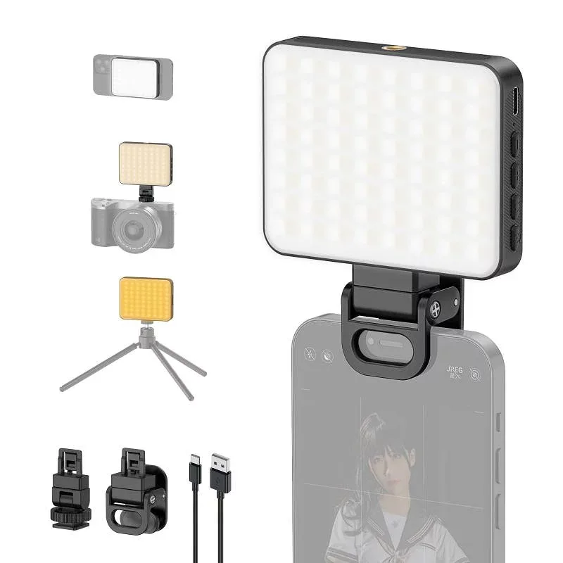 撮影用ライト XJ77,【高輝度・マグネット機能】LEDビデオライト スマホライト 撮影照明 3色モード 10段階調光 3000k-6500k 吸着 1/4ネジ取付式 コールドシュー 360°回転 2000 Type-C