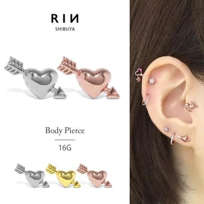 ボディピアス 16G 軟骨ピアス つけっぱなし ヘリックス ヘリックスピアス サージカルステンレス ステンレス 金属アレルギー 金属アレルギー ハート 矢 アロー ピアス レディース メンズ ストレートバーベル 小さめ 片耳用
