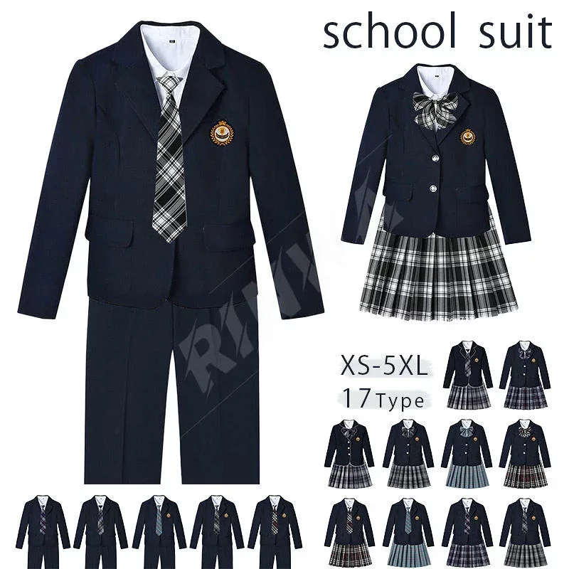全17色【ブレザー+シャツ+バッジ+ズボン+ネクタイ/蝶結び】入学式スーツ 入学式 スーツ 卒業式 学生服 5点セット 男子高生制服 女子制服コスプレ 男の子 スーツ 制服 フォーマル ブレザー5点セット 大きいサイズあり 男女兼用 高校生 学校