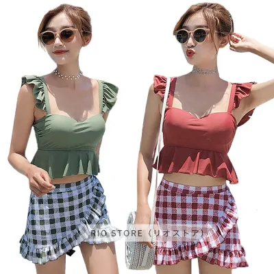 韓国 水着 体型カバー レディース 可愛い フリル 水着 タンキニ 送料無料 水着 セパレート 小胸 水着 露出控えめ ファッション チェック柄 スカート ビスチェ 学生 水着 スイムウェア 海 プール みずぎ ビーチ 温泉 10代 20代