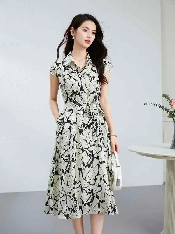 ワンピース レディース 夏用 サマーワンピース 桑蚕丝 絹100% 花柄 ミモレ丈 ゆったり 通気性 高級感 体系カバー 大きいサイズ 着痩せ 細見え お腹周り 二の腕カバー Lサイズ展開 体型カバー