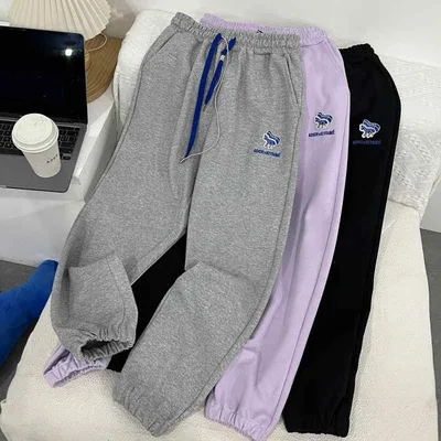 カジュアルパンツ レディース メンズ ユニセックス 春秋 刺しゅう入り 狐 スウェットパンツ リラックスパンツ ジョガーパンツ サルエル 裾絞り ハイウエスト 細見え 着痩せ 体型カバー 大きいサイズ ゆったり 部屋着 ルームウェア ボトムス ズボン 長