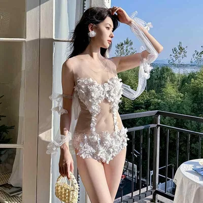 水着 レディース ワンピース セクシー シースルー レース 温泉 プール ビーチ 海 リゾート 旅行 スイムウェア 体型カバー 着痩せ 細見え 露出控えめ 透け感 フェミニン かわいい おしゃれ 高級感 無地 ブラック スタイリッシュ