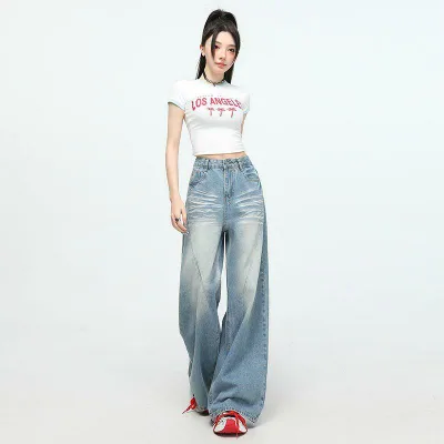 ジーンズ レディース 大きいサイズ 体型カバー 着痩せ 細見え ゆったり ジーパン デニム パンツ ボトムス ズボン 接触冷感 伸縮性 ストレッチ ハイウエスト 美脚 カジュアル 普段使い 通学 通勤用 ブルー 春夏 サマー