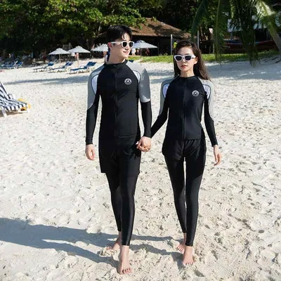 水着 男女兼用 長袖 長ズボン 上下セット カップル お揃い ペアルック スポーティ スタイル 切り替え 体型カバー ゆったり 大きいサイズ 細見え 露出控えめ オシャレ 普段使い アウトドア ビーチ プール スポーツ フィットネス 速乾 伸縮