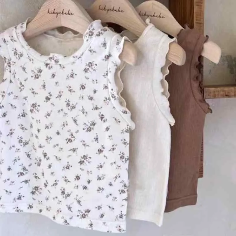 Tシャツ ベビー キッズ 女の子 ノースリーブ トップス 薄手 綿 コットン 花柄 レース フリル 無地 ゆったり 体型カバー カジュアル かわいい 春夏用 普段着 お出かけ 涼しい 肌触り 通気性 伸縮性 柔らかい ナチュラル シンプル 快適 軽量