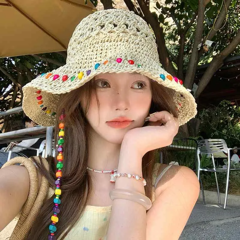 Women's Straw Hat, Summer, Resort Style, Colorful, Braided, Large Brim, UV Protection, Sun Shading Beach Hat, Fisherman Style, Lightweight, Breathable, Heat Protection, Beach Hat, Straw Material, For Women, Wide Brim, Vibrant Colors, Available in Many Colors