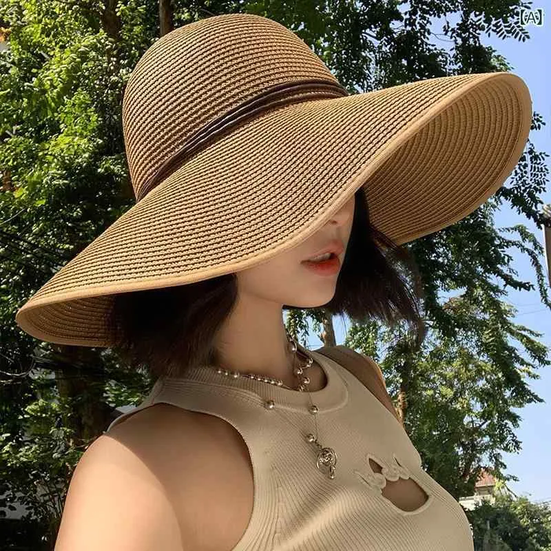 レディース 大つば 麦わら帽子 折りたたみ式 遮陽 春夏 リゾート 海辺用 ビーチ ストロー 軽量 バカンス風 フレンチスタイル 女性用 夏 ハット つば広 折畳み 紫外線対策 日よけ カジュアル