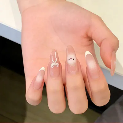 指輪 フレンチスタイル 中長型 クロス ユニーク かわいい 猫柄 ホワイト系 アイボリー アー 形状 24枚 装着式 ネイルチップ ステッカー セルフネイル 簡単装着 自然仕上がり 軽量 伸縮性 透明感 女性用 普段使い ハンドケア