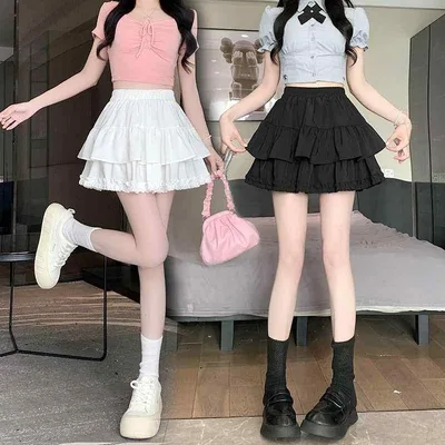 スカート 女性用 秋夏 蓬蓬 ケーキ 半身 フレア A字 短め かわいい 軽量 切り替え 再生繊維 ハイウエスト ビッグシルエット ピンク系 ブラック アイボリー 普段使い 通勤 ストレッチ 吸湿速乾 スリムライン ソフト素材 膝上丈 ガーリースタイル