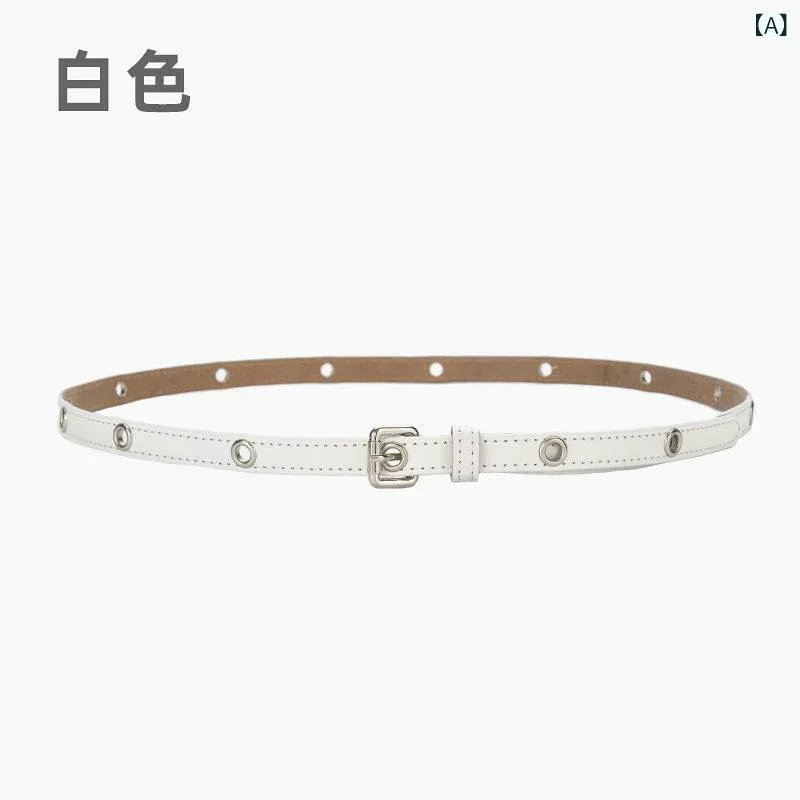 レディース 牛革 ウエストベルト ファッション 個性 スタイリッシュ アイレット スタッズ 装飾 スカート 細ベルト アクセサリー 普段使い 軽量 ブラック ブラウン シルバー アクセント