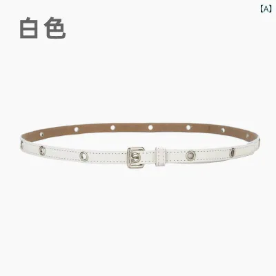 レディース 牛革 ウエストベルト ファッション 個性 スタイリッシュ アイレット スタッズ 装飾 スカート 細ベルト アクセサリー 普段使い 軽量 ブラック ブラウン シルバー アクセント