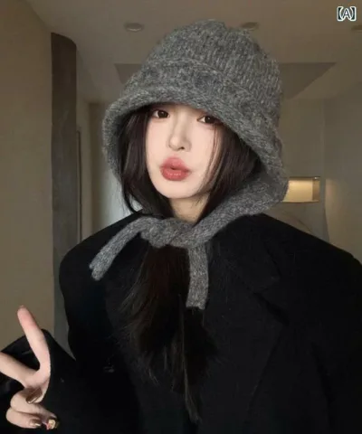 ニット帽子 レディース 秋冬 耳当て付き 保暖 防寒 毛糸 暖かみ 外出用 サイクリング用 柔らか素材 保温性 風防ぎ ビッグシルエット