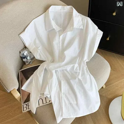 ブラウス レディース ノースリーブ 収腰 紐付き 夏用 シンプル コーディネート スタイリッシュ トップス 軽量 日常使い