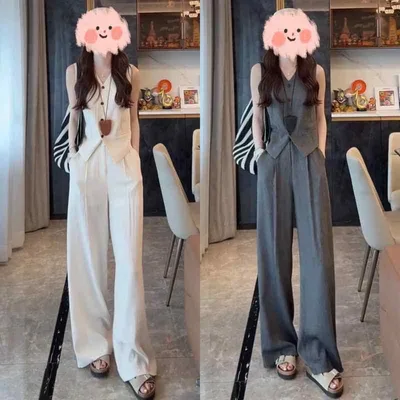 Summer Women's Vest Wide Pants Two Piece Set Luxury Elegant Style Loose Silhouette Casual Everyday Use Elegant Lightweight Moisture Absorbent Quick Drying