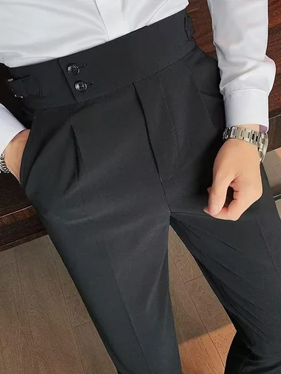 スラックス 男性用 韓国 スリムフィット テーパードパンツ 秋季 レトロ ハイウエスト ビジネス 無地 ストレート カジュアルパンツ ズボン 大きいサイズ ゆったり 体型カバー 着痩せ 細見え 脚長効果 美脚効果 ロング丈 通勤用 普段使い フォーマル