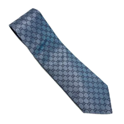 【中古】GUCCI グッチ GG ネクタイ スカイブルー シルク100% メンズ Bランク