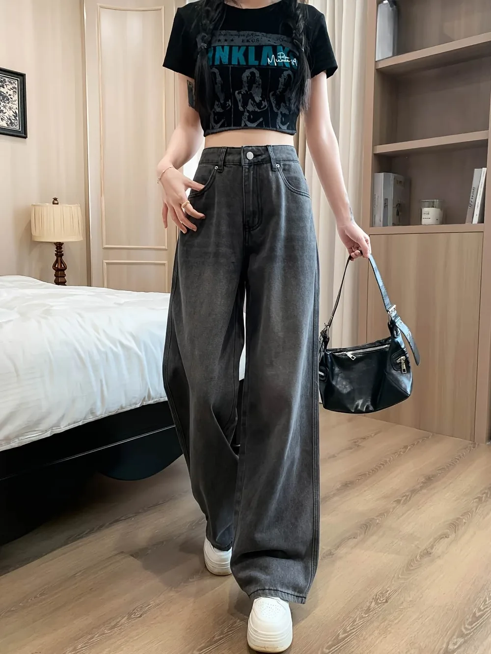【脚長美脚】ワイドパンツ デニム レディース ジーンズ ジーパン ハイウエスト ストレート ロングパンツ ズボン ボトムス ゆったり 体型カバー 着痩せ 細見え 10分丈 フルレングス ウォッシュ加工 ヴィンテージ風 カジュアル 韓国ファッション ストリート系 20代 30代