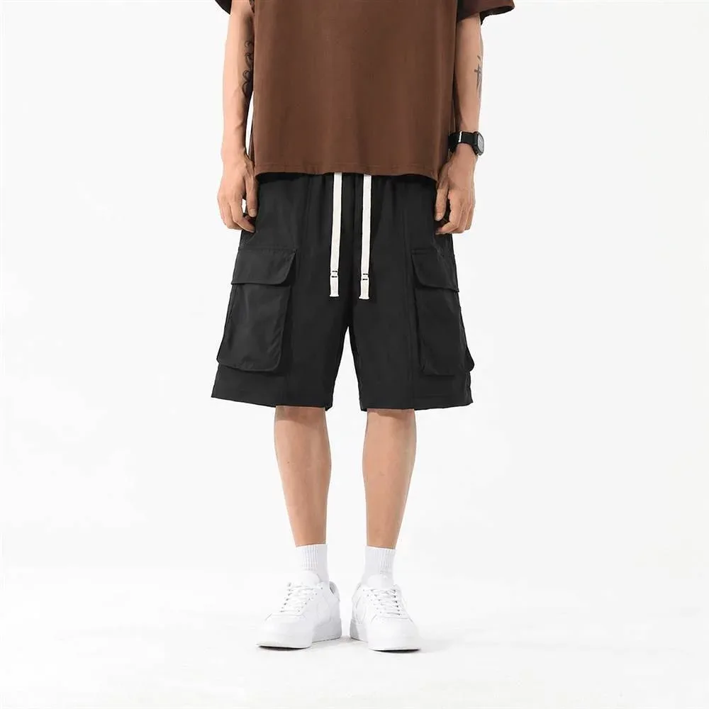 Cargo Pants Men's Half Pants Shorts Summer Wide Work Pants Military Multi Pocket Elastic Waist Street Casual Shorts Half Length Bottoms Loose American Casual Military Pants Cool