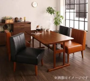 ダイニングセット(テーブル&ソファ) ファミリー向け 棚付き ソファダイニングセット 4人 5点セット(テーブル+1Pソファ4脚) W120