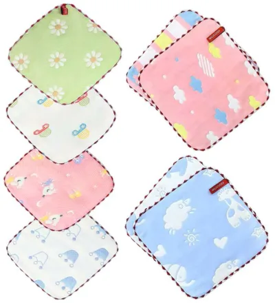 KKigugol ガーゼハンカチ 子供ガーゼタオル 保育園【6枚セット 6層ガーゼ 綿100% サイズ25*25cm 紐付き】ベビー口拭き 手拭き 赤ちゃんタオル おしぼり 出産祝い ミニハンカチ 女の子