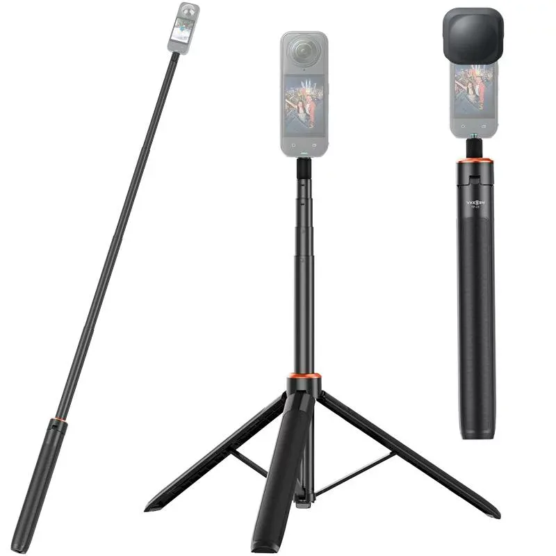 Insta360 X6/X5/X4用 自撮り棒/三脚/一脚兼用 136cm延長ポール/セルカ棒 6段伸縮 長さ調整可能 持ち運び便利 軽量 折りたたみ 旅行用 vlog アクセサリー DJI Osmo 360、X3/GO 2/ONE X2/ONE RS