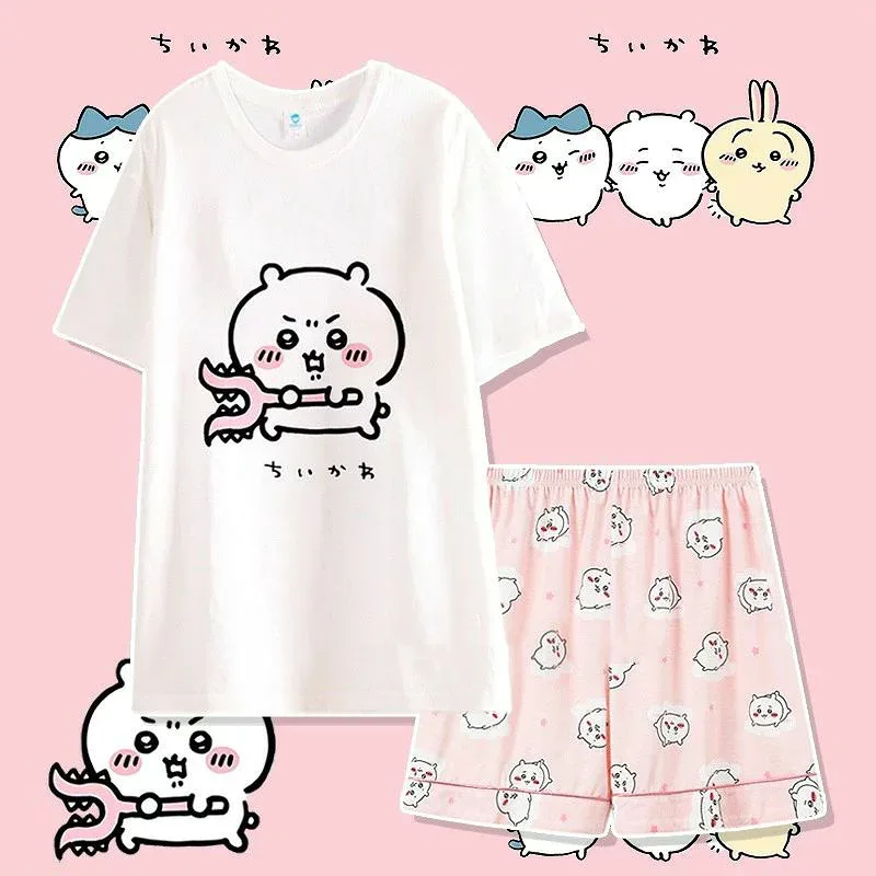 ちいかわ Tシャツ 半袖 上下セット パジャマ ルームウェア 親子服 ちいかわグッズ うさぎ ハチワレ モモンガ 春夏 綿 薄手 速乾 通気性