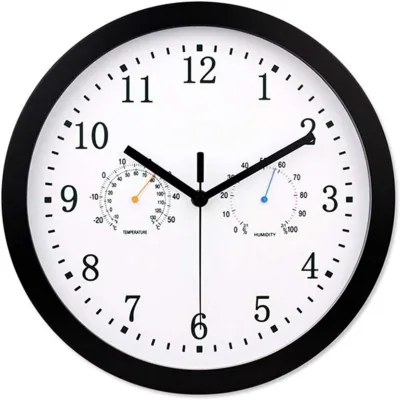無騒音 置き時計 プレゼント 部屋装飾 雑貨 庭の時計屋外防水、温度計と湿度計付き12インチ庭の壁に取り付けられた金属フレーム用の屋外時計屋外時計屋内屋外装飾 アナログ シンプルでおしゃれな時計