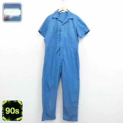 【中古】古着 ディッキーズ 90s 半袖ワークツナギ メンズ ブルー W40相当 オープンカラー ワークウェア アメカジ ストリート カジュアル きれいめ ヴィンテージ レトロ オールド