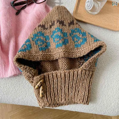 バラクラバ おしゃれ 帽子 女子 刺繍入り フラワー バラクラバ レディース 冬 韓国 ウール 帽子 スカーフ 一 体型 暖かい プルオーバー
