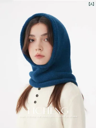 バラクラバ おしゃれ 帽子 女子 Licheng 100 ウール ニット 帽子と スカーフ 一 体型 秋冬 暖かい 耳 保護 ソリッドカラーの バラクラバ 女性用