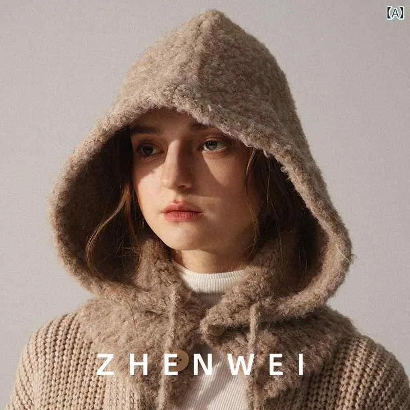 バラクラバ おしゃれ 帽子 女子 バラクラバ ニットの 大きい 頭の ウール 帽子 レディース 冬 防寒 ネック カバー スカーフ フード付き スカーフと 一 体型