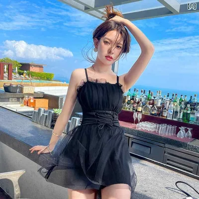 レディース ワンピース水着 吊り帯 ドレス お腹カバー スリム効果 保守的 温泉 リゾート 海辺 夏用 ビーチ スイムウェア UVカット 速乾