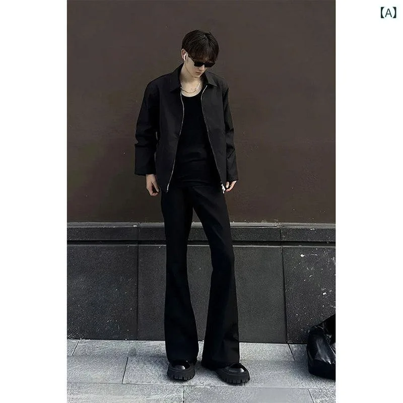 フレア パンツ 男性用 クリーン フィットの 黒の長 ズボン ドレープ 感の ある 高級 フレアパンツ ボーイズの クールな ストリート パンツ